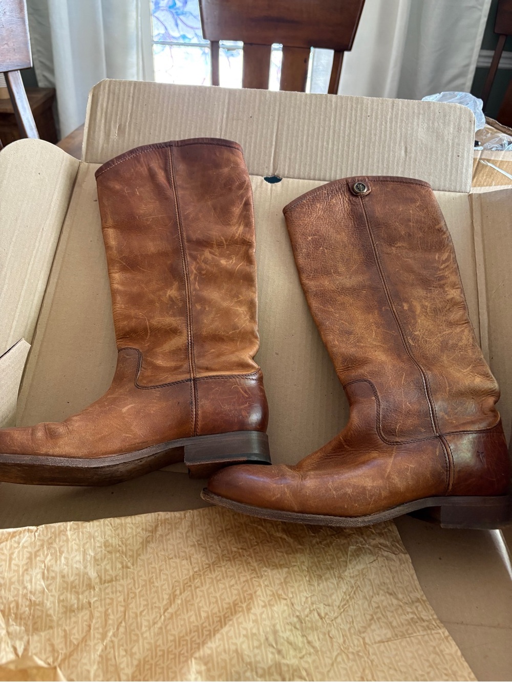 Frye Women’s Melissa Button 2 Tall Leather Boots in Cognac